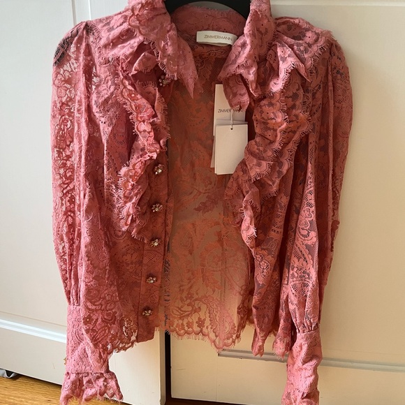 Zimmermann Designer Pink Ruffled Blouse Brand New w Tags $695 - Picture 4 of 5